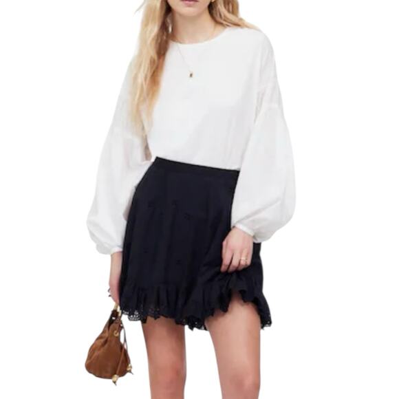 NWT Madewell Eyelet Mini Skirt Black Size 4 in Cotton Voile - Picture 2 of 11